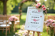 Pink Flowers Wedding Sign, a Stationery Template by Aarley Kaiven (Thumbnail 1 of 3)