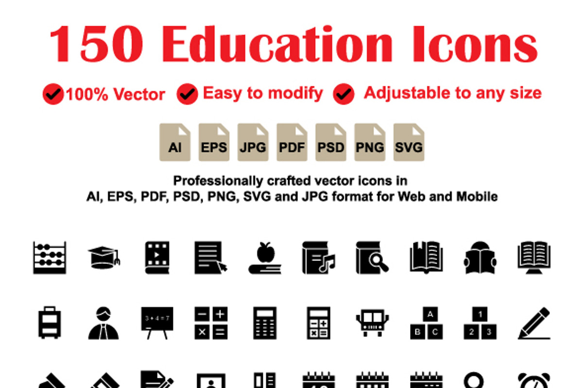 Education Glyphs Icons, a Solid Icon by Vector Stall (Photo 4 of 4)