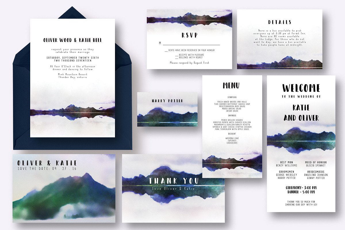 Mountain Reflection Wedding Suite, an Invitation Template by Knotted Design (Photo 1 of 4)