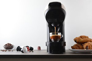 Background with machine preparing coffee espresso and white isol, a Food & Drink Photo by Davizro's Market