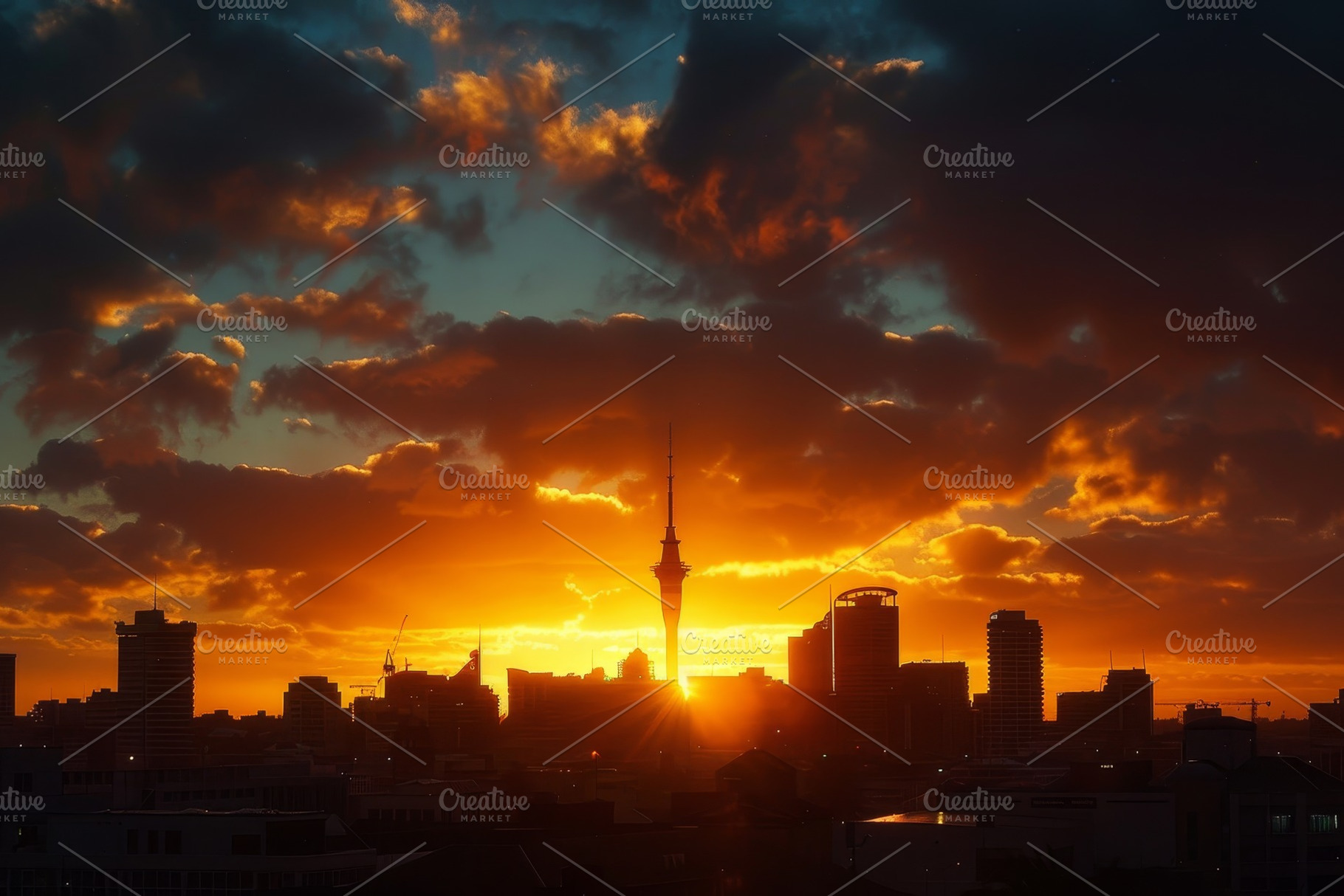 A breathtaking sunset casts a warm g, a Photo by Tanuart