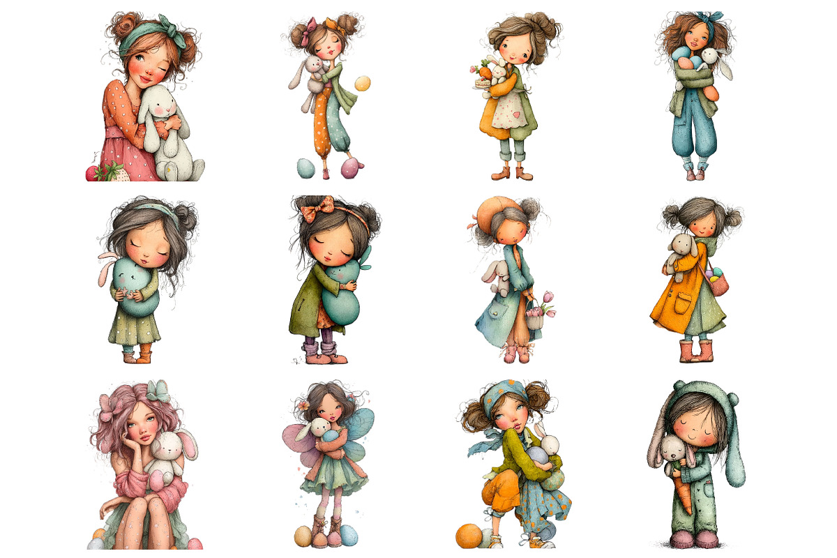 Whimsical Easter Girl Clipart, an Illustration by Design Market (Photo 2 of 5)