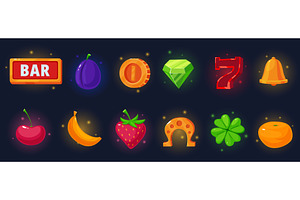 Slot machine cartoon icons. Casino, an Illustration by LadadikArt
