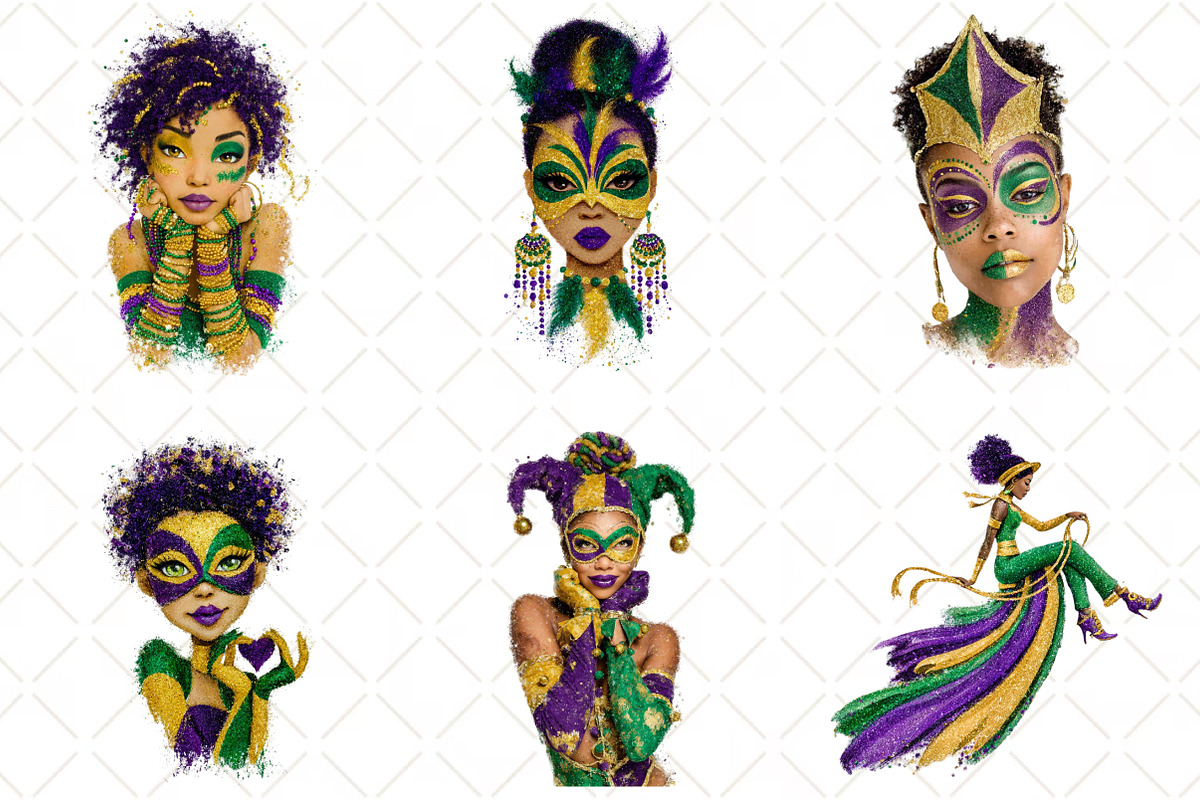 Afro Girls Mardi Gras Clipart, an Illustration by Black Bird Studio (Photo 6 of 6)