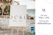 Easel Sign Mockup Beach Wedding PSD, a Mockup by Mie Mockup Studio (Thumbnail 1 of 7)