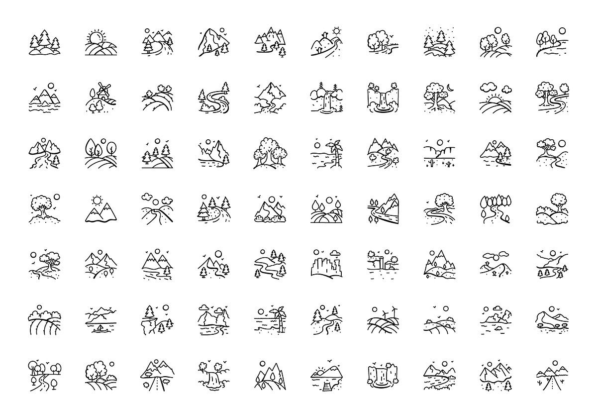 Hand Drawn Nature Landscape Icons, an Outline Icon by Brickclay (Photo 7 of 7)