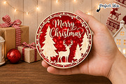 Merry Christmas Round Laser Cut SVG, an Object Graphic by OK Design (Thumbnail 2 of 3)