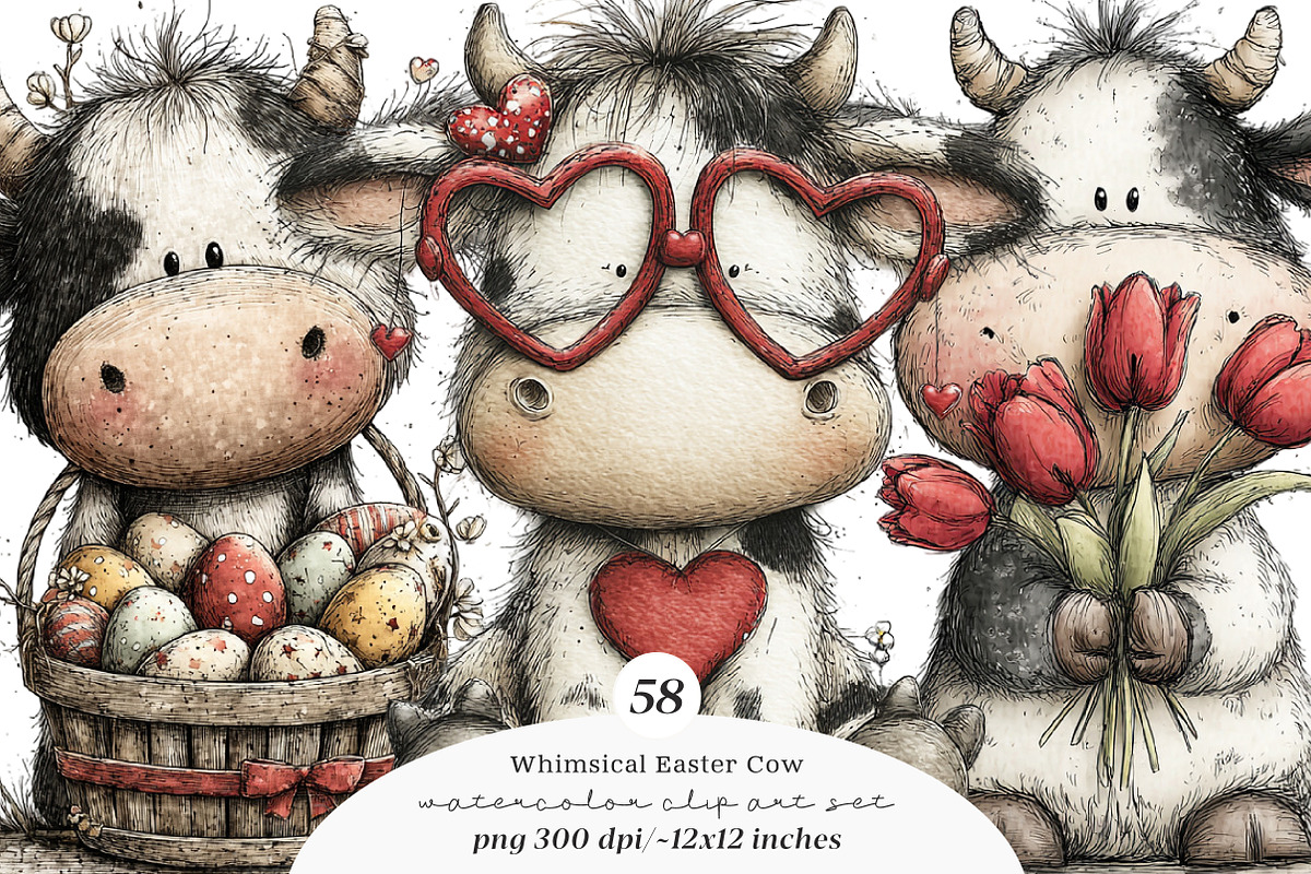 Whimsical easter cow clipart, an Illustration by SinaCreation (Photo 1 of 11)