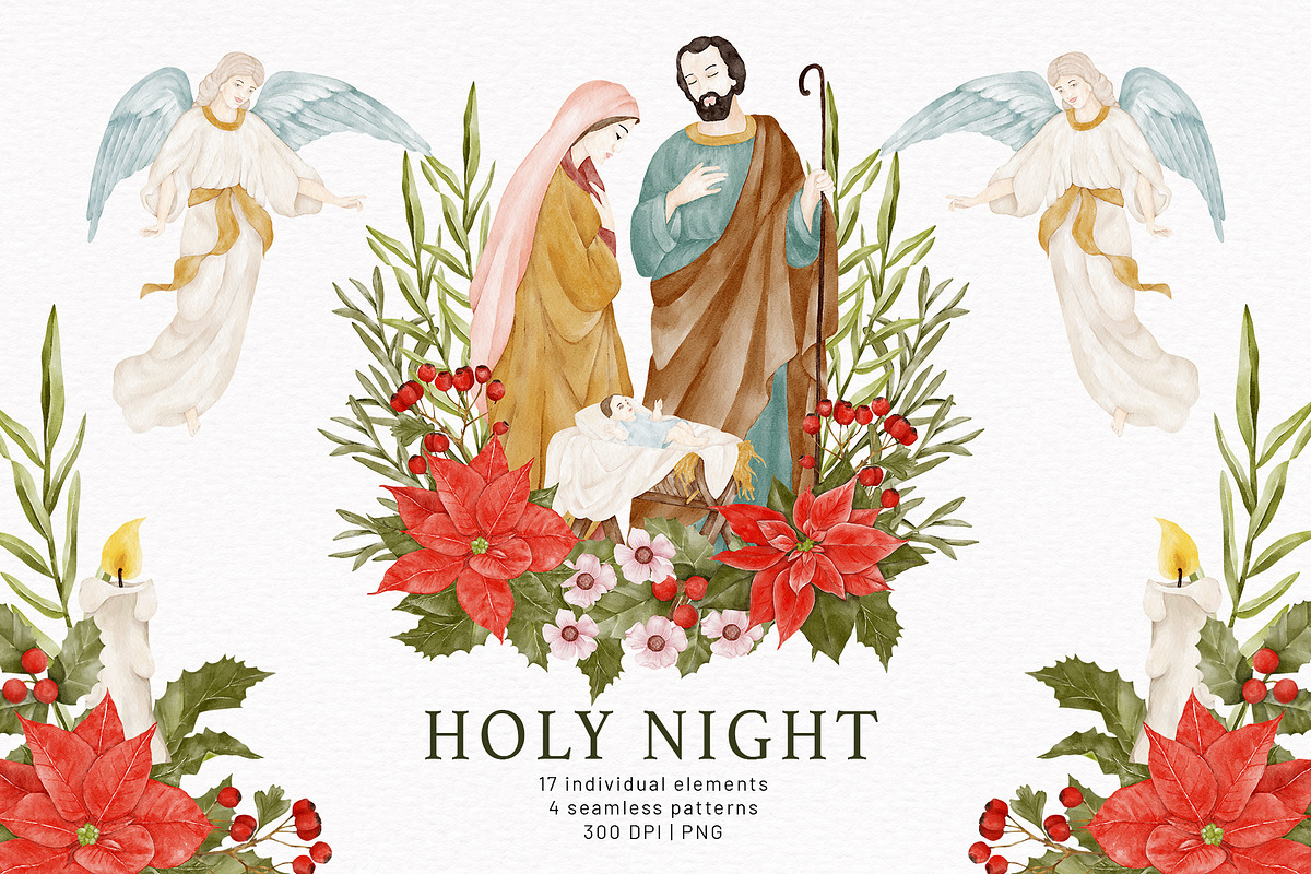 Christmas Holy Night Nativity Scene, a Seasonal Illustration by PawGraphic (Photo 1 of 10)