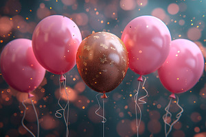 Colorful celebration: a cluster of pink balloons with a standout gold-speckled, a Business Photo by ImageMir