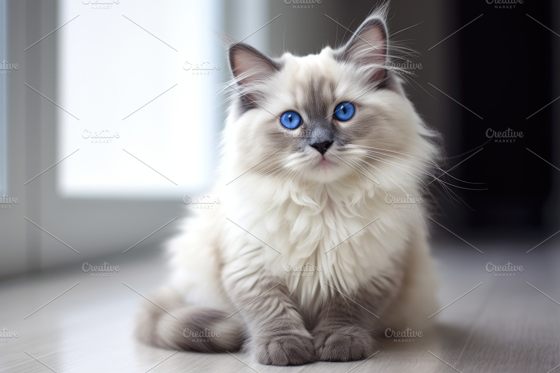 Beautiful cat with blue eyes sitting, a Photo by Iftikhar Alam