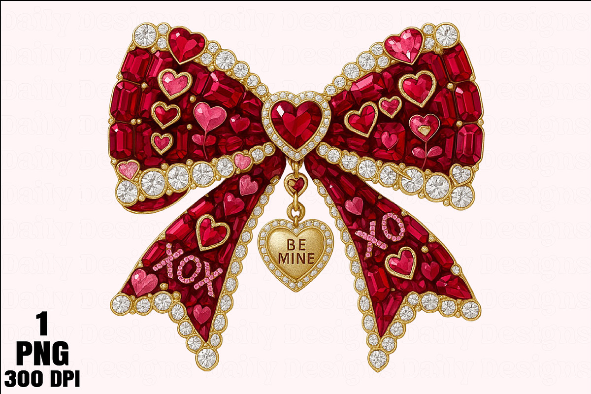Rhinestone Valentines Bow Png, an Illustration by Daily.Designs (Photo 1 of 5)