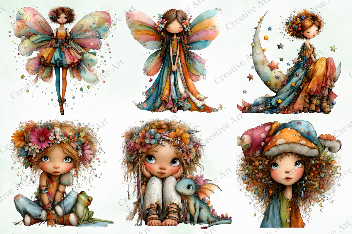Watercolor Whimsical Fairy Clipart, an Illustration by Creative Art (Photo 6 of 11)