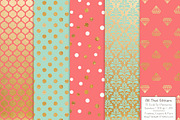 Mint & Coral Gold Foil Digital Paper, a Pattern Graphic by Amanda Ilkov (Thumbnail 3 of 4)