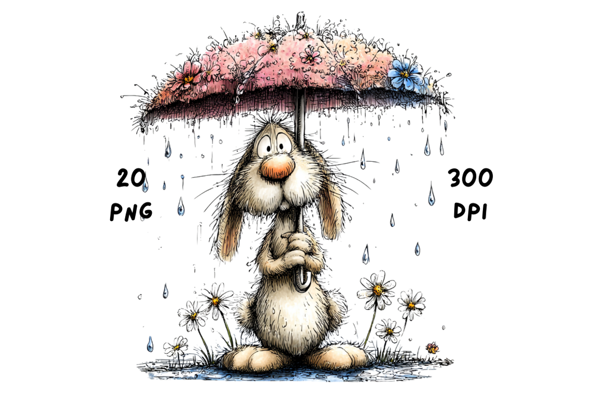 Whimsical Rainy Bunny Clipart, an Animal Illustration by GiraffeCreative (Photo 2 of 19)
