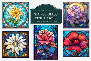 Stained Glass Birth Flower Clipart