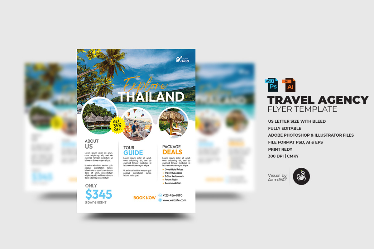 Travel Agency Flyer Template, a Flyer Template by Aam360 (Photo 1 of 3)