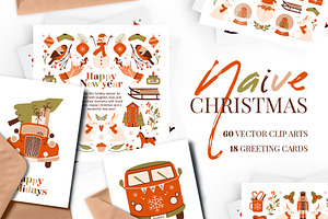 Naive Christmas. Clip arts & cards