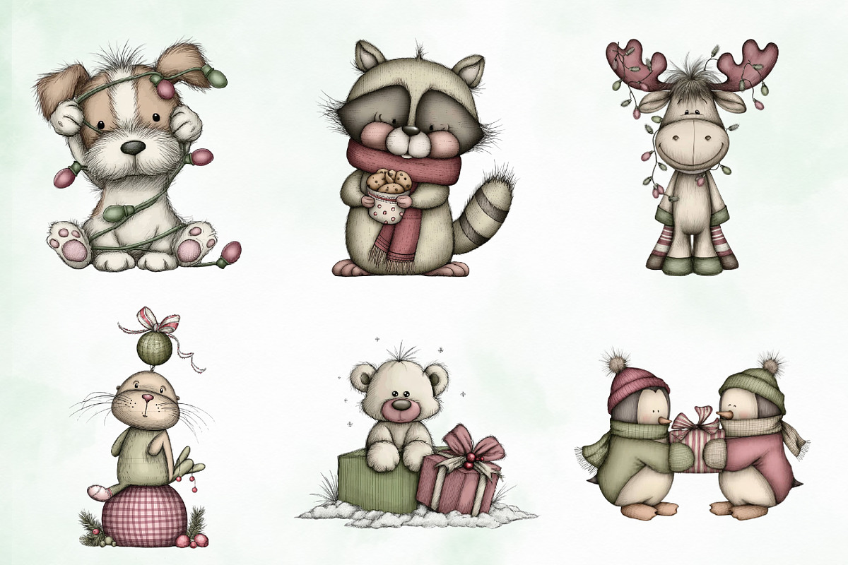 Whimsical Christmas Animals Clipart, an Illustration by Creative Art (Photo 4 of 11)