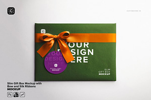 Slim Gift Box Mockup With Bow