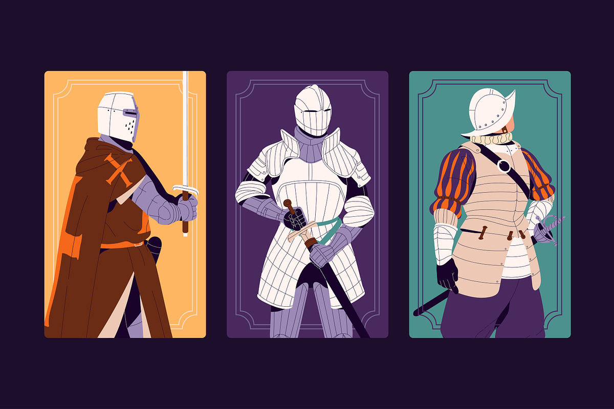 Medieval knights set + cards, a Person Illustration by PaperTrident (Photo 5 of 7)