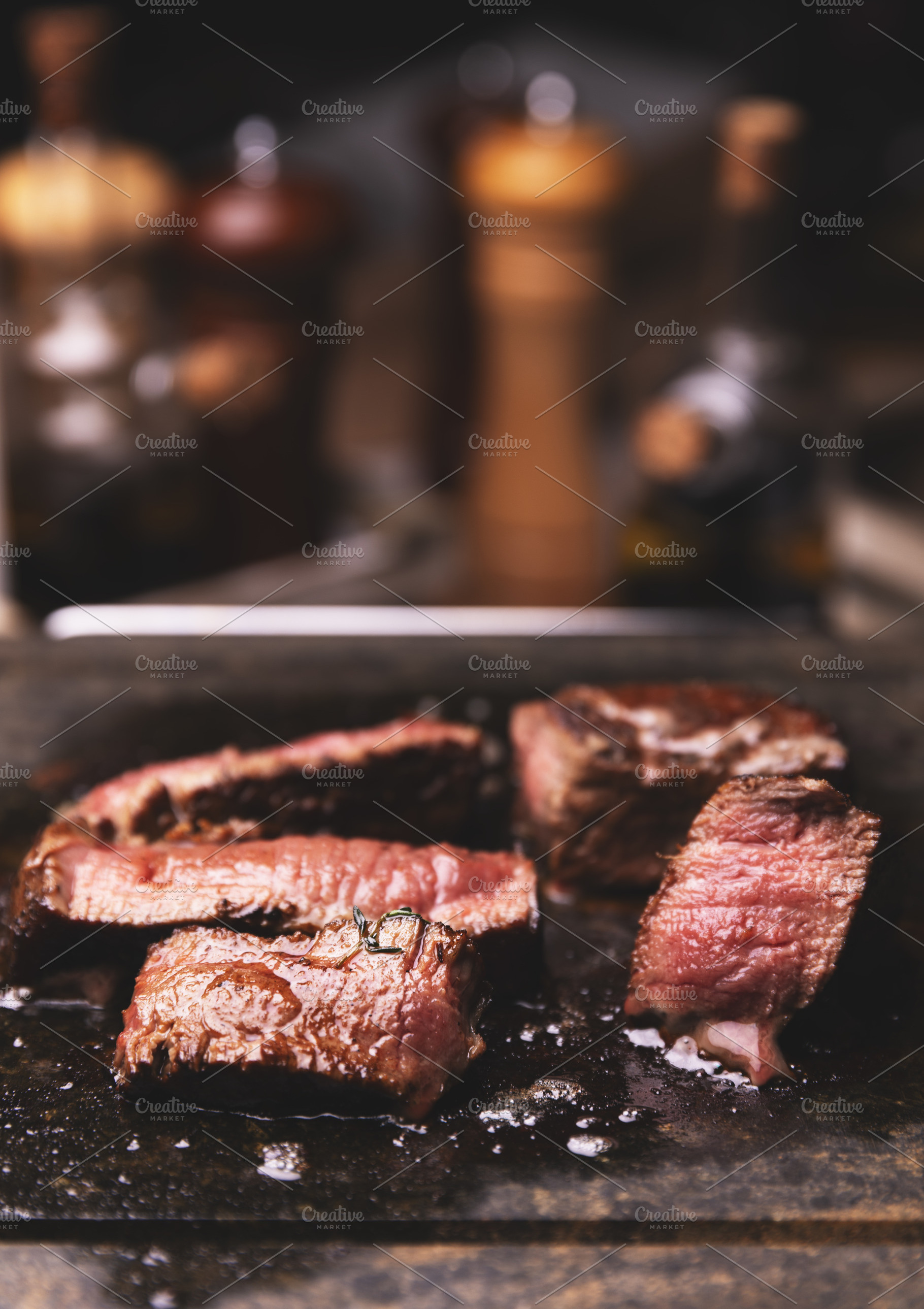 Delicious medium rare steak, a Photo by Grafvision photography