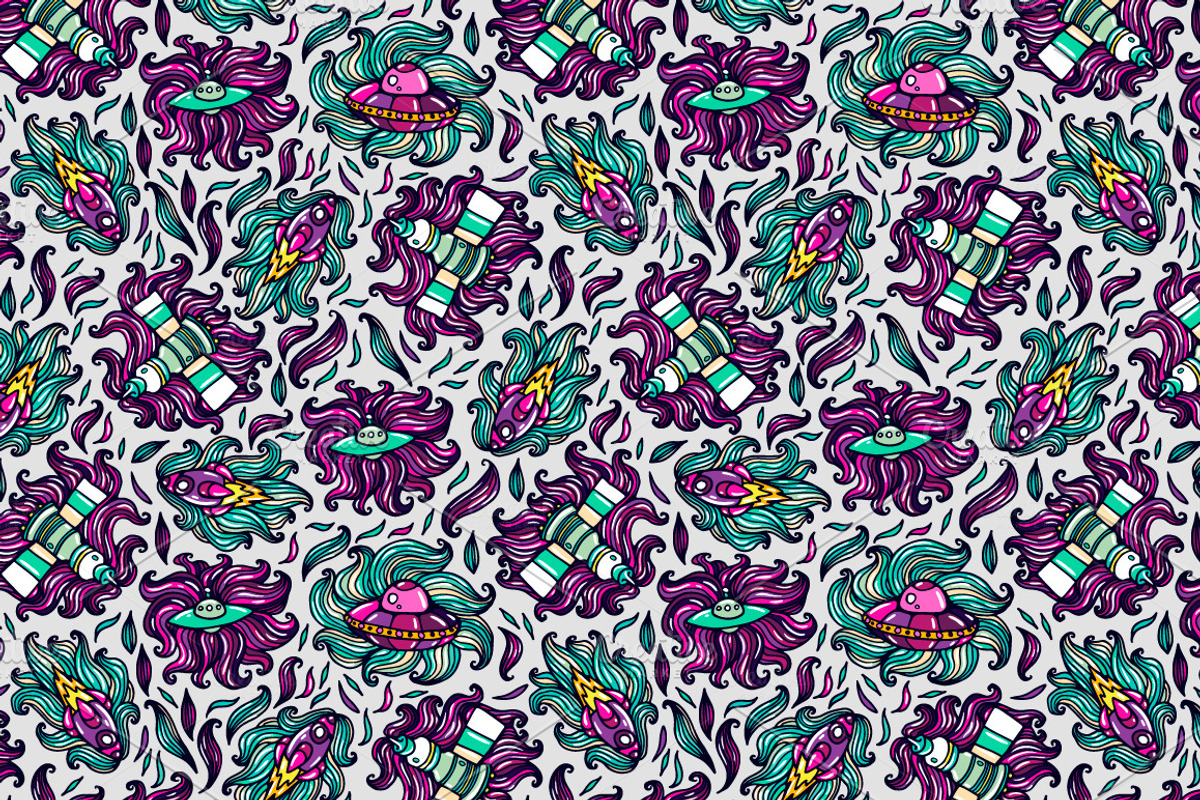 Space Aliens, a Pattern Graphic by Apolinarias Art (Photo 3 of 5)