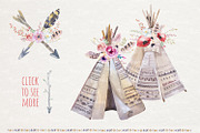 Watercolor boho teepee & bouquets, an Illustration by Peace ART (Thumbnail 3 of 6)
