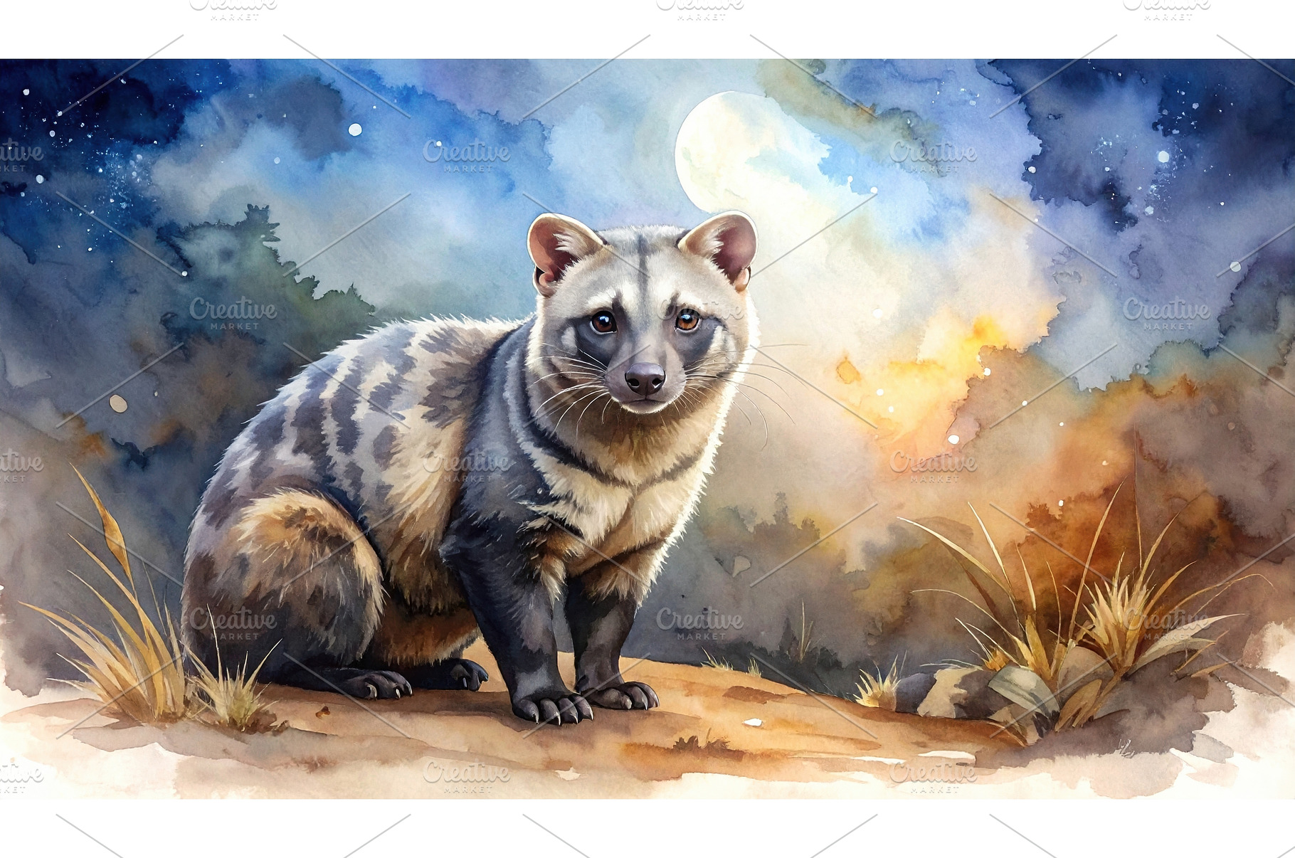 A nocturnal civet illuminated under, an Animal Photo by Igor Tichonow