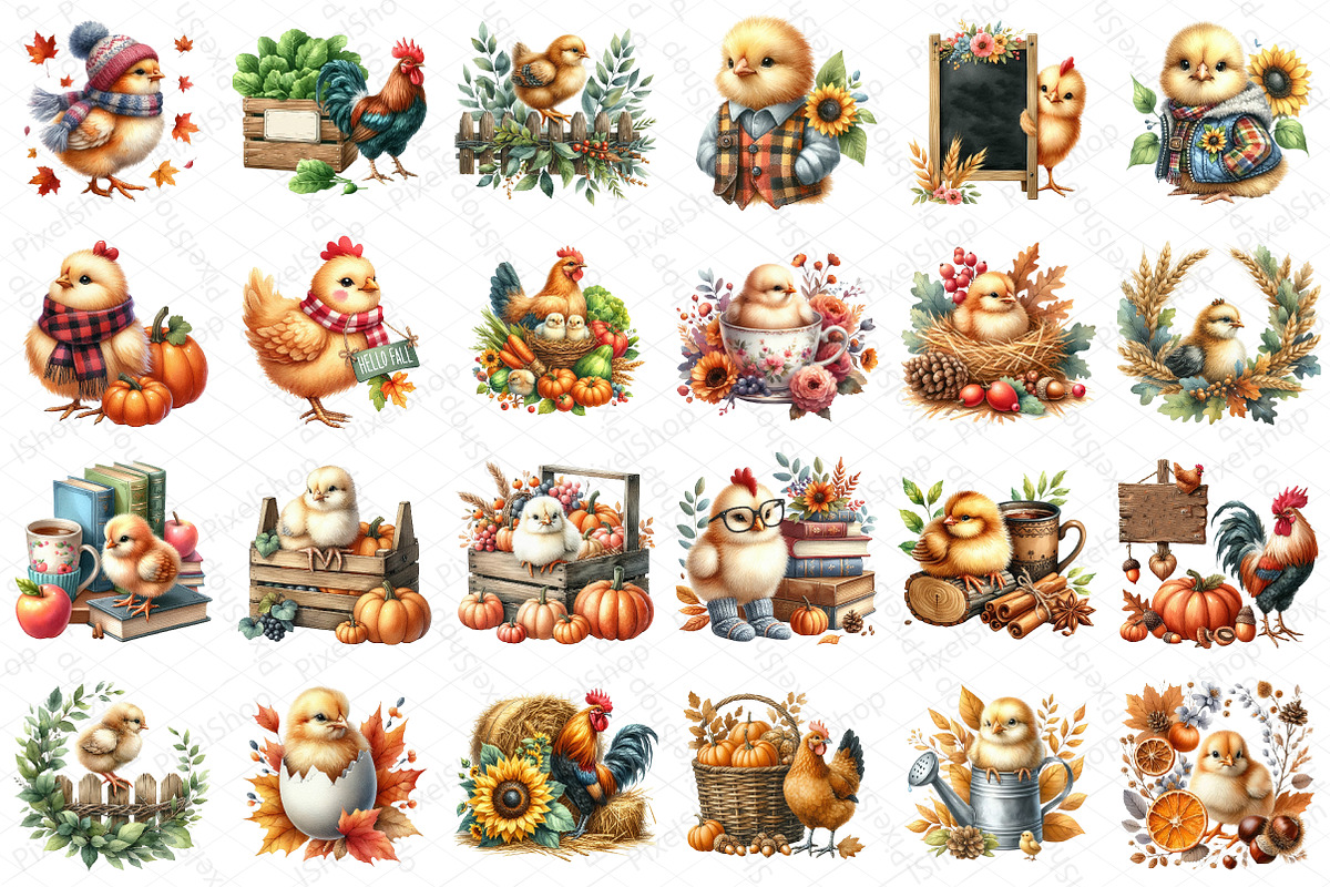 Watercolor Autumn Chicken Clipart, an Illustration by DreamPrint404 (Photo 5 of 6)