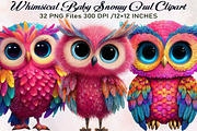 Whimsical Baby Snowy Owl Clipart Bun, an Illustration by SVGArt (Thumbnail 1 of 8)