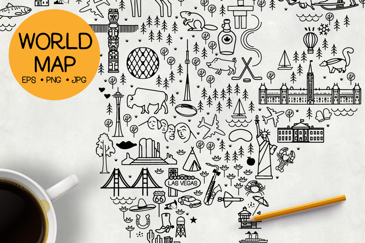 World Travel Line Icons Map, an Illustration by Moloko88 (Photo 4 of 7)