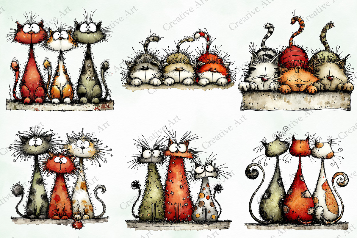 Whimsical Christmas Cats Clipart, an Illustration by Creative Art (Photo 8 of 13)