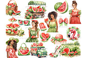 Watermelon Clipart | Summer Girl PNG, a Food Illustration by GlamArtZhanna (Thumbnail 3 of 6)