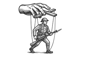 Puppet soldier controlled by hand, an Illustration by AlexArt