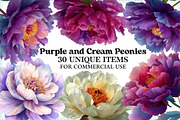 Watercolor Purple and Cream Peonies, an Illustration by Craft Nest (Thumbnail 1 of 4)