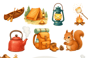 Camping Clipart Set, a Decorative Illustration by Pati Charm Studio