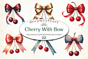 Cherry With Bow PNG, Watercolor, an Illustration by DreamCafeArt (Thumbnail 1 of 4)