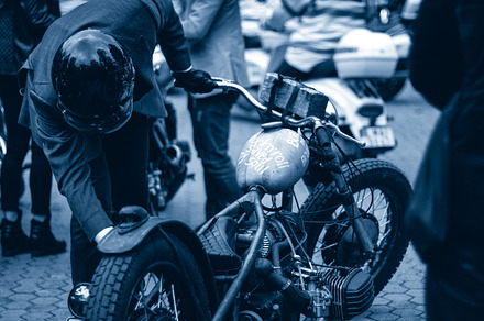 Gentleman starting his bike