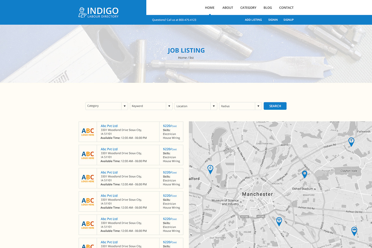 Indigo Labour Directory PSD Template, a Websites & App Template by mine-tech (Photo 11 of 17)