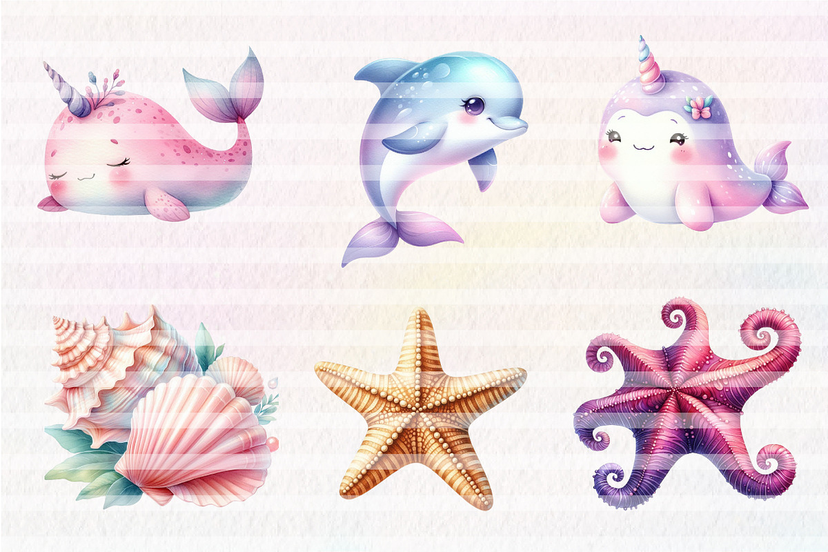 Cute mermaid watercolor clipart, an Illustration by CreationArt (Photo 5 of 7)