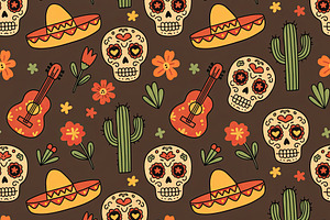 Seamless Dia de los Muertos Pattern, a Decorative Illustration by Virgo Studio