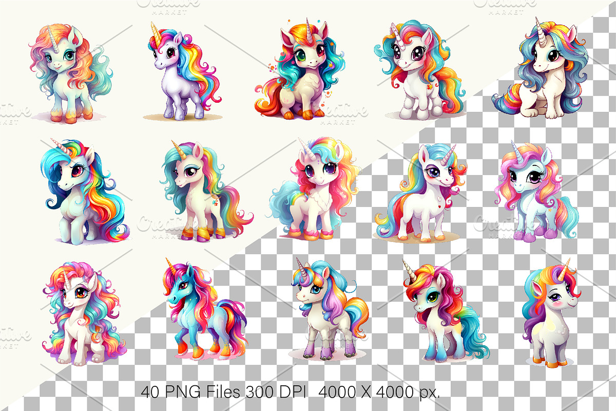 Big bundle of Cute unicorns. TShirt, an Animal Illustration by KENO Mascots (Photo 3 of 10)
