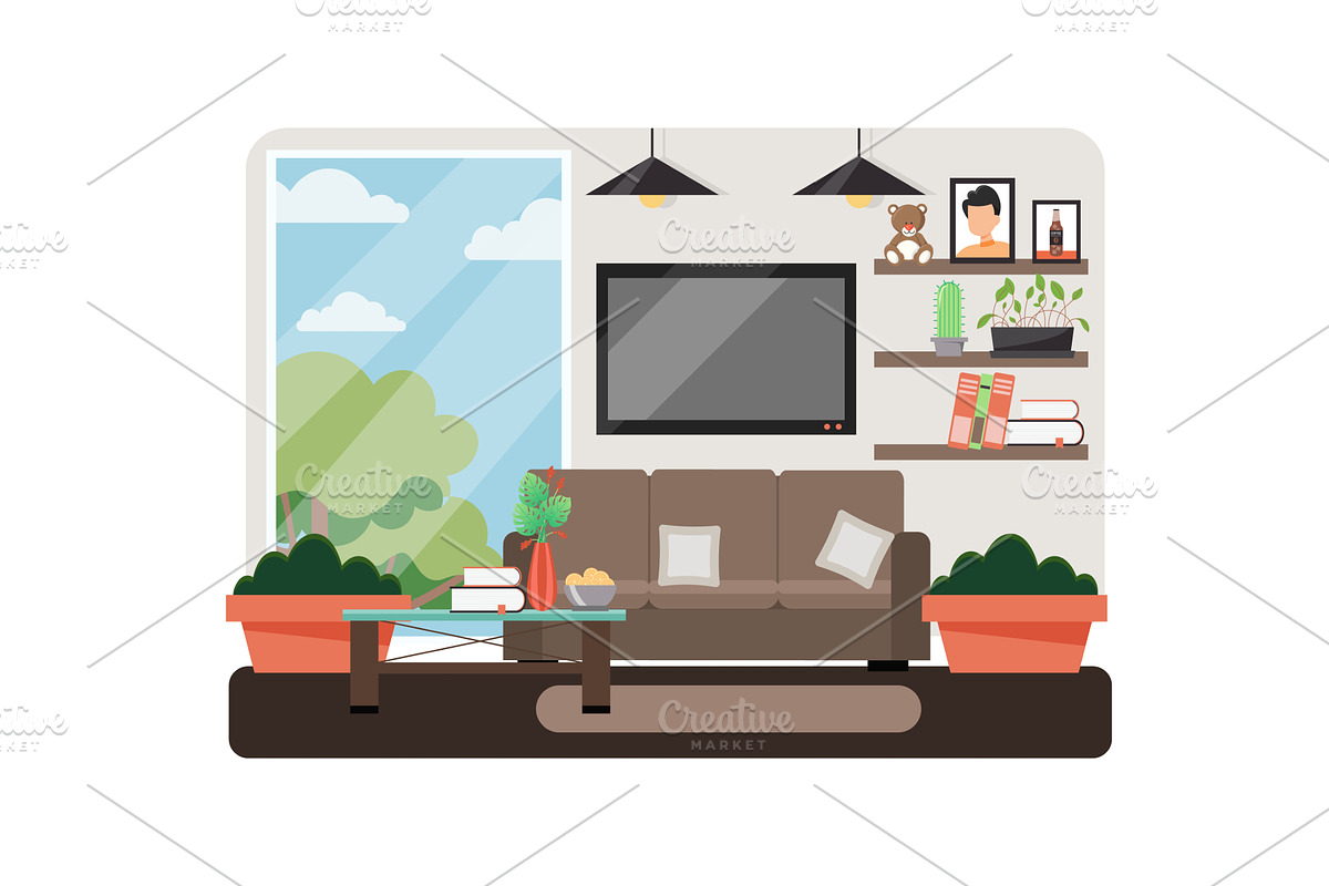 Cozy home living room interior, an Object Illustration by Sky Pics Studio