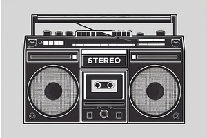 Retro Boombox Illustration - Black, an Illustration by tilialucida
