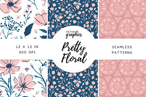 Pink & Blue Floral Seamless Patterns