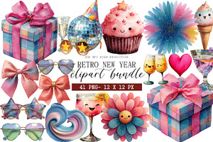 retro new year clipart, an Illustration by DreamArtGraphic
