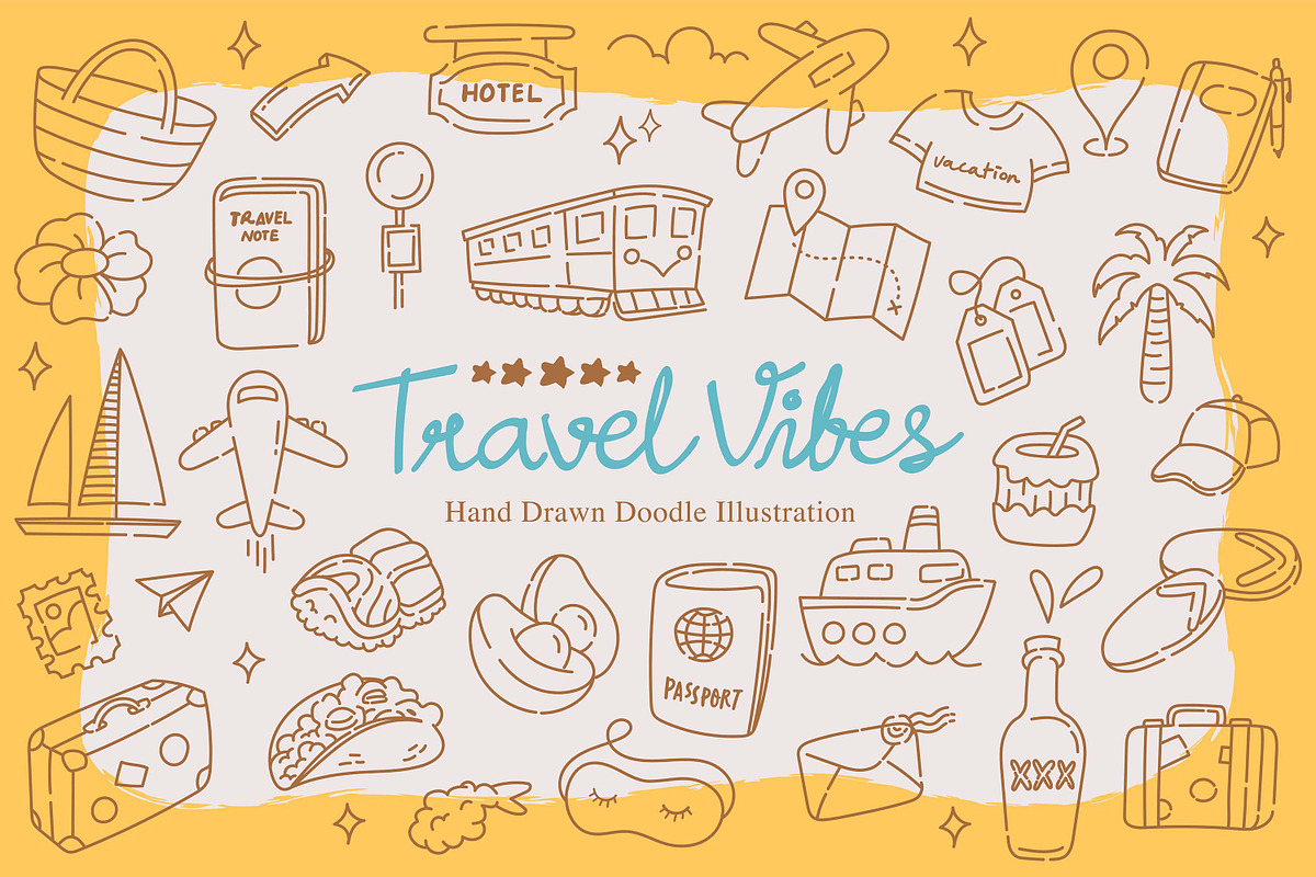 Travel Vibes Doodle Clipart, an Object Graphic by dudellicious