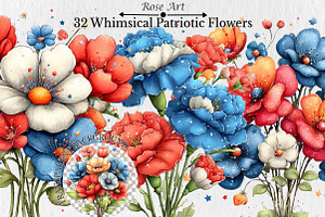Whimsical Patriotic Flowers Clipart, a Seasonal Illustration by Rose Art