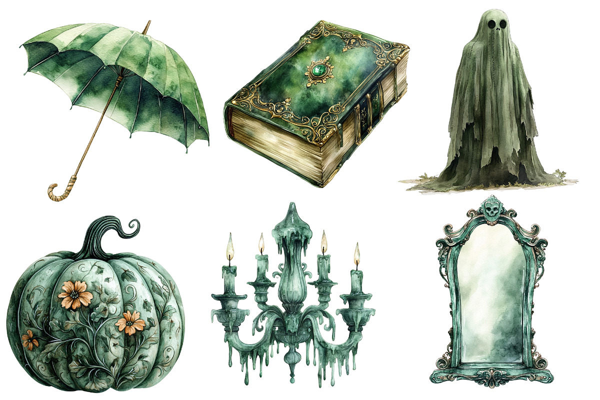 Antique Green Halloween Clipart, an Illustration by Designworld (Photo 4 of 6)
